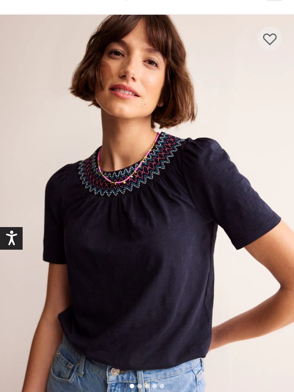 Biden Embroidered Yoke Navy Short Sleeve Top size 4